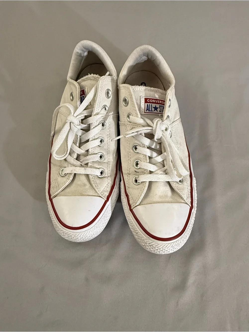 Women’s Converse Low Top Sneakers - White/Cream with Red Stripe size  9